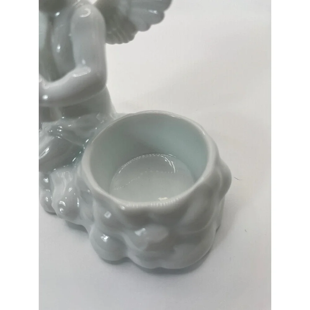 2 White Glazed Porcelain‎ Cherub Putti Cupid Taper Candle Holder Victorian